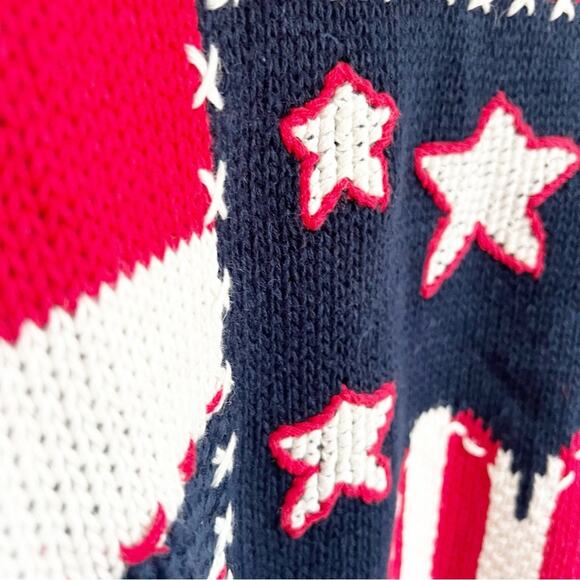 Vintage 80s90s Ninon De Lenclos Patchwork Americana Red White Blue Sweater Large - Picture 4 of 8